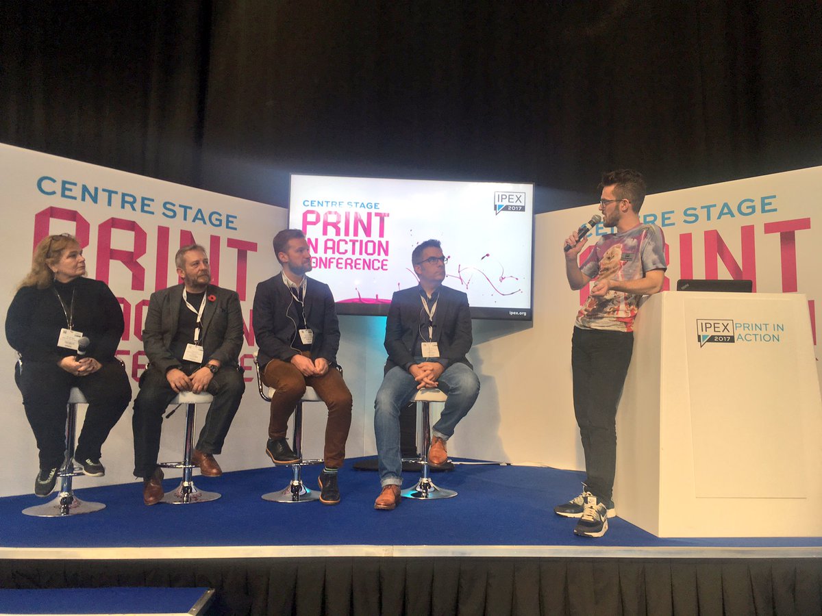 KarisCoppMedia's tweet photo. The #PrintInTheFuture panellists! @TheMohawkMan hosts the final element of the fantastic #PrintInAction conference. It's been fab #IPEX17 https://t.co/lS3NviMqDo