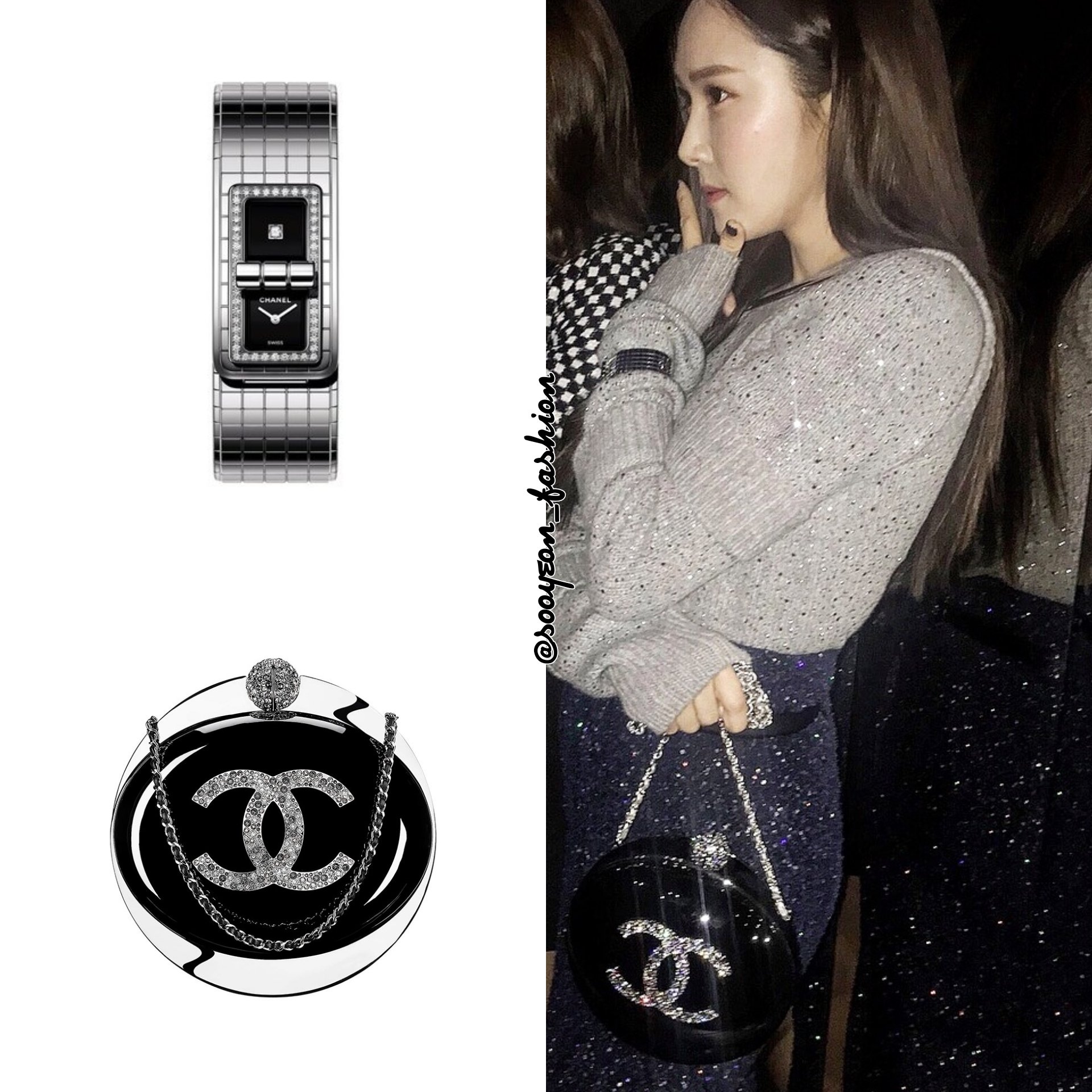 jsy fashion on X: 171103 Chanel Code Coco Watch Event CHANEL: Code Coco  Watch, $9,100  Evening Bag (Black)    / X