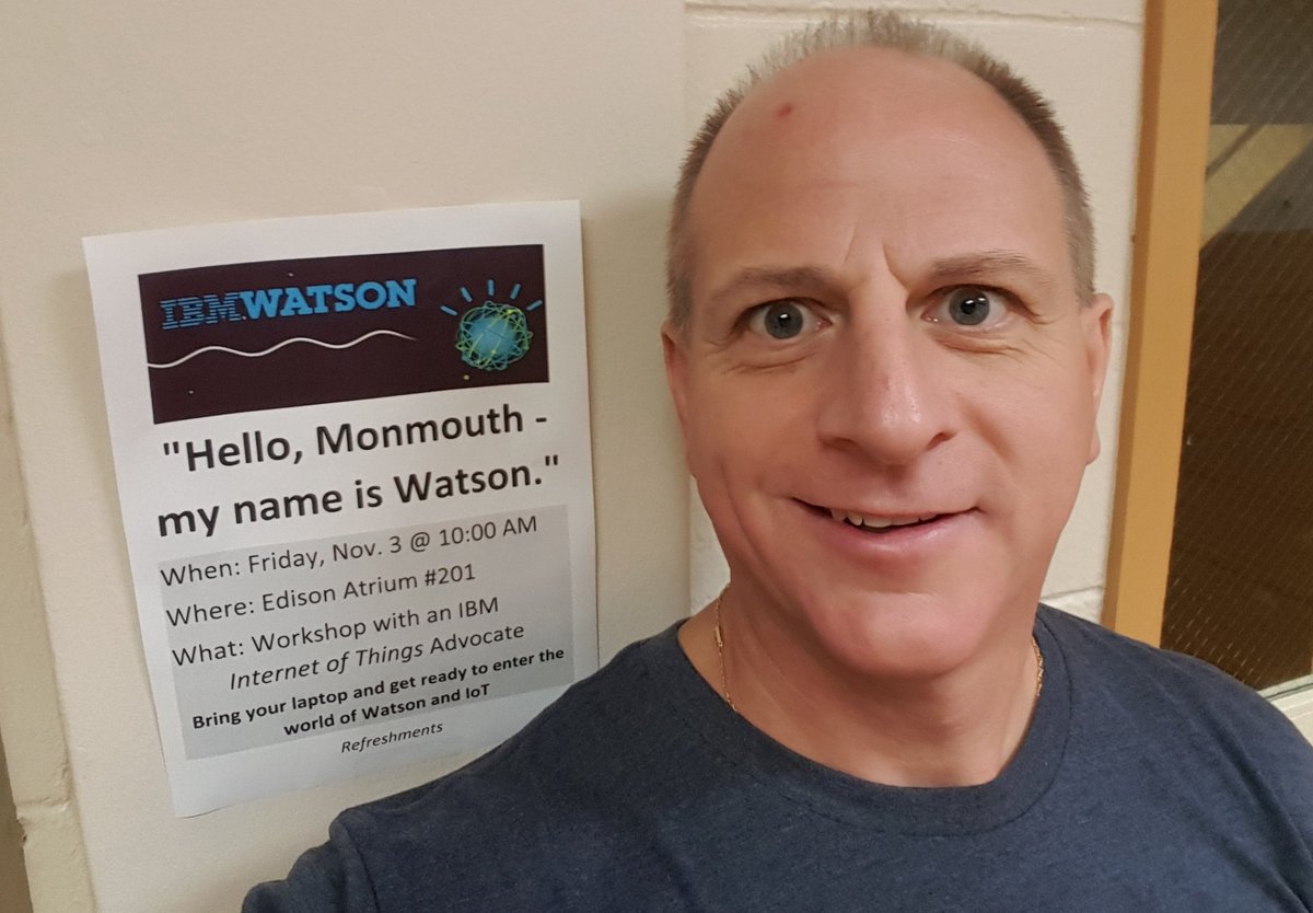 johnwalicki's tweet photo. Good Morning #Monmouth University Excited to #BuildwithWatson @IBMIoT #TJBot https://t.co/EVUFMtHn0K