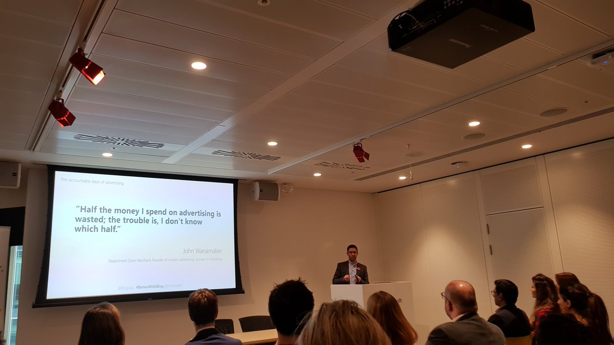 RYJSmith11's tweet photo. Half the money I spend on advertising is wasted I just don't know which half #betterwithbing #networking event @BingAds https://t.co/XnohSEphVI