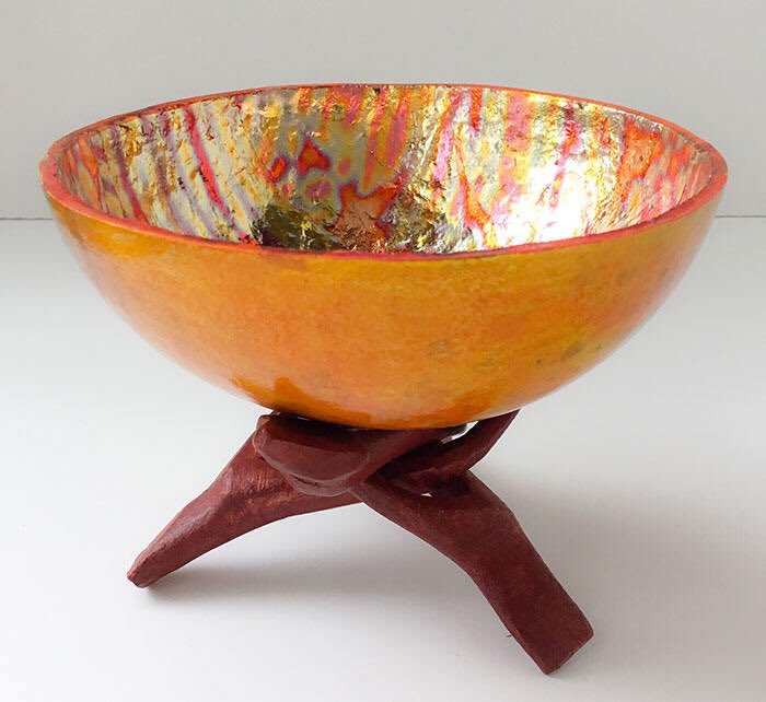 spiritedtouch's tweet image. Now in my #etsy shop: Gourd bowl [FGC-B76] yellow orange - gold leaf - gourd bowl  #gift #homedecor #entryway etsy.me/2yrp2lI