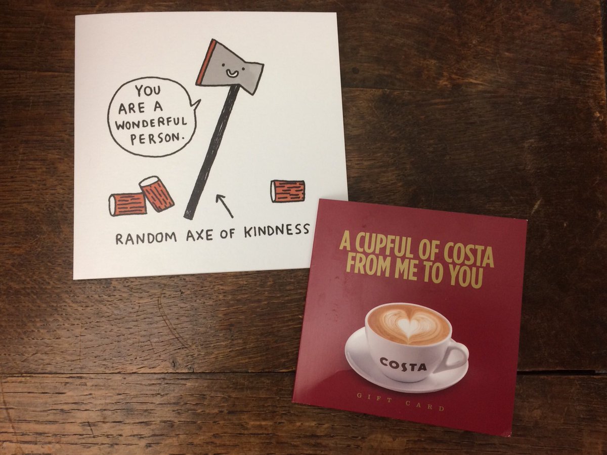 tillybacon's tweet photo. Thank you to Jamie for his v generous random act of kindness! I’m moving to a town that only has a Costa so will save it for then! #smclife https://t.co/zpX0c6arln