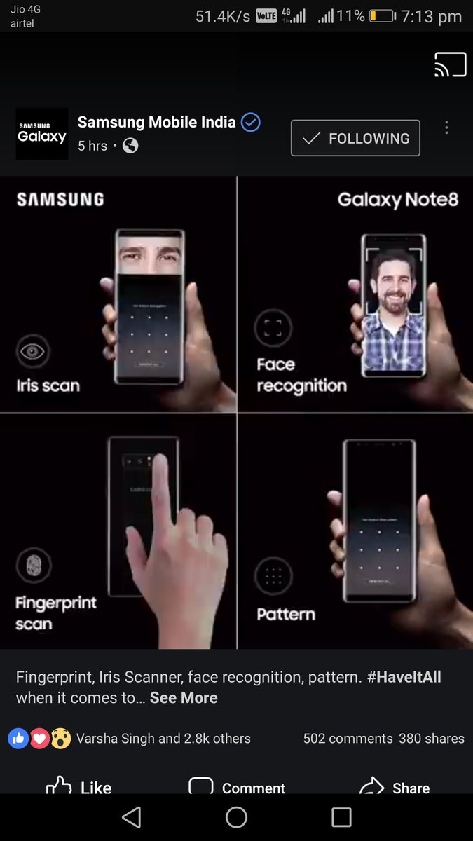 ItsSurajPandita's tweet photo. @SamsungMobileIN #HateItAll #GalaxyNote8 #A2 #IRISSCAN #FACERECOGNITITON #FingerprintScan #Pattern https://t.co/yg7FrrfBdS