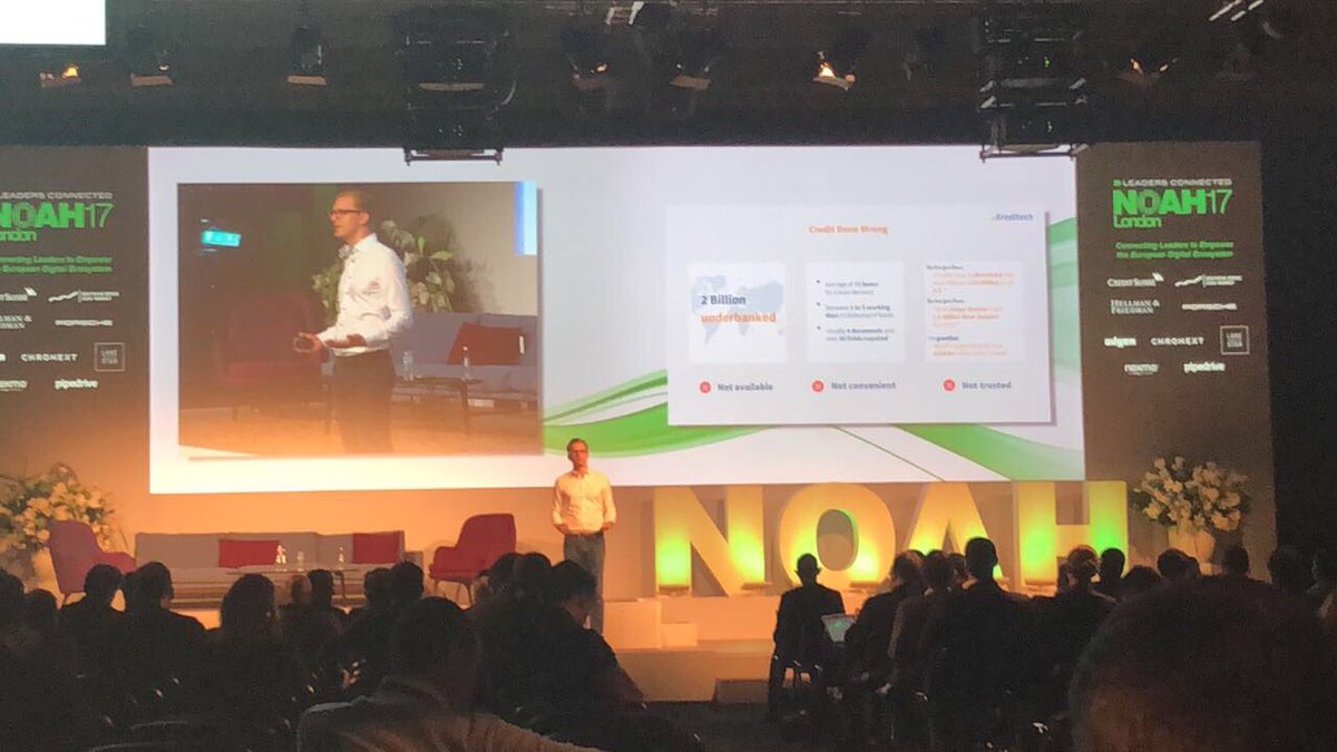 griemens's tweet photo. #Kreditech on stage at #NOAH17 - Trusted Credit for 2bn Underbanked @Kreditech @agraubnermuller https://t.co/W7hNpEr68s