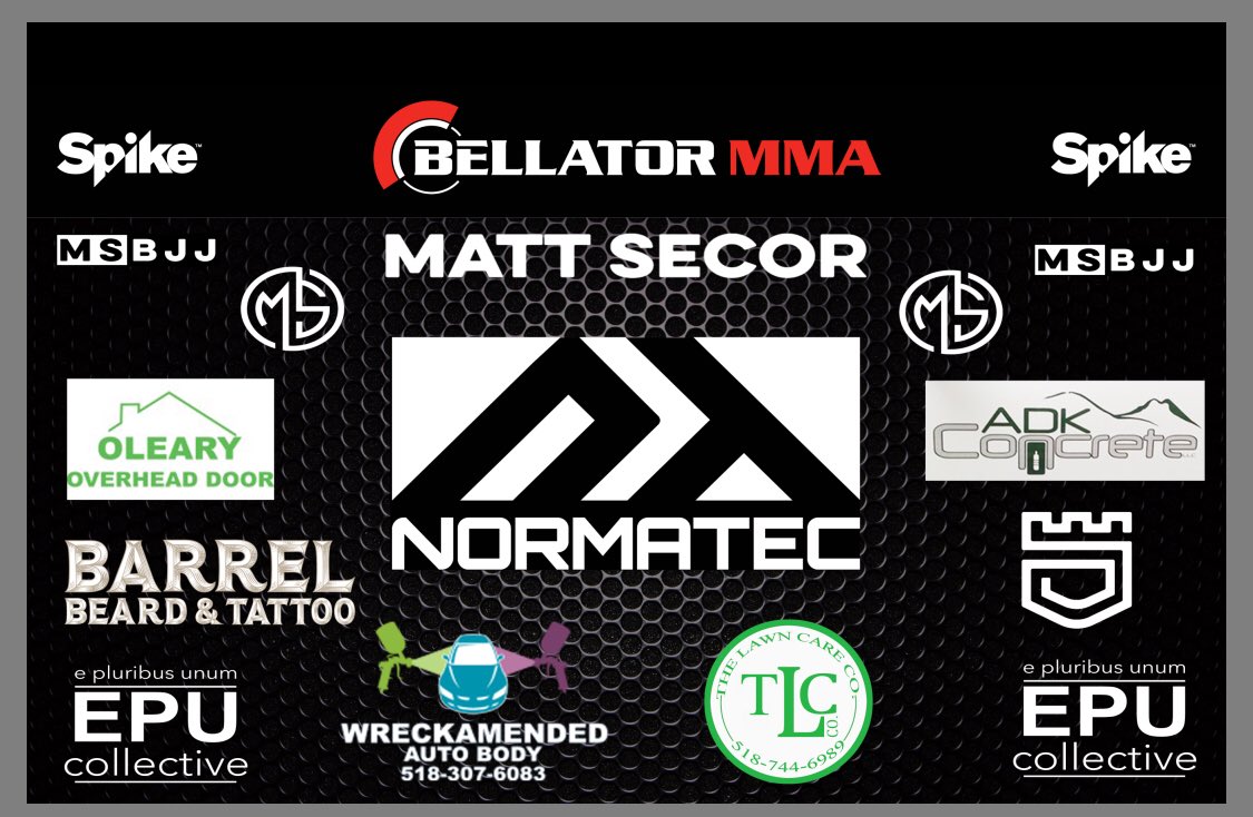 EPUCollective's tweet photo. Thanks Oleary Overhead Door, ADK Concrete, Wreckamended Auto, The Lawn Care Co, @BarrelBeardTat, @Dethrone, &amp; @NTRecovery! #Bellator186 https://t.co/Cw6LtdT0VA