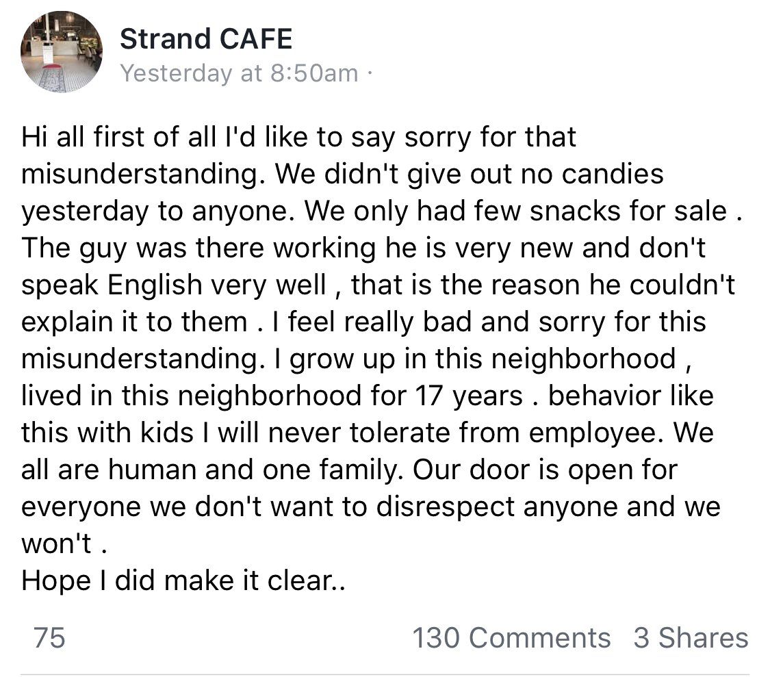 LKar_BK's tweet photo. @TheRoot Pathetic and poorly written apology #StrandCafe https://t.co/NJqblBFfzo