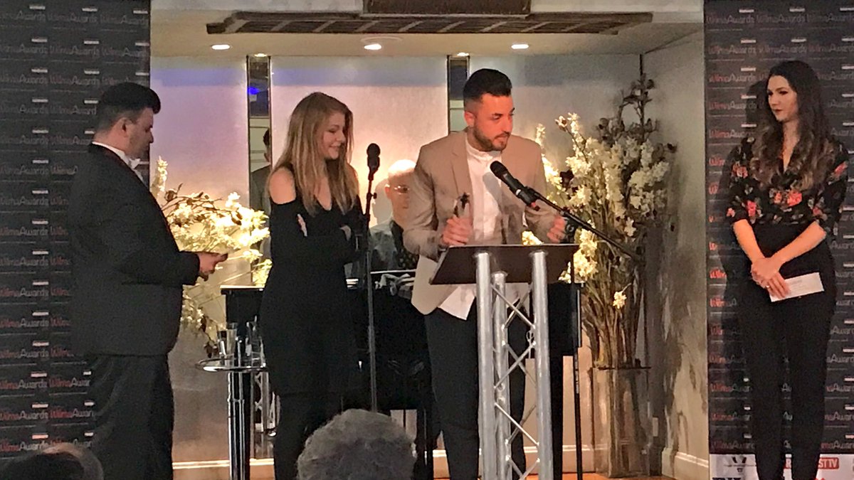 curtainupshow's tweet photo. The gorgeous @SummerStrallen1 presents the award for Best Off West End Show to @Side_ShowUK @swkplay! https://t.co/Du1zAKgvYY