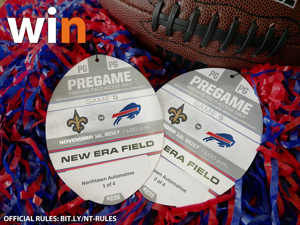 NorthtownAuto's tweet photo. RT &amp; FOLLOW @NorthtownAuto for tix &amp; pregame on-the-field passes to the Bills game vs. New Orleans!!
* One winner selected Nov. 7 🏈 https://t.co/z4UROzd0bs