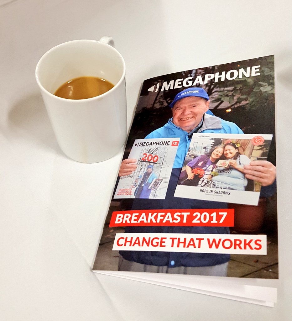 Very excited to enjoy a hot coffee &amp; celebrate a great year with <a href="/MegaphoneMag/">Megaphone Magazine</a> this morning. #changethatworks #MegaBreakfast