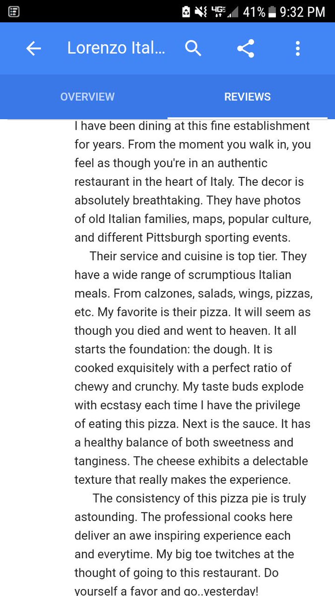 MuffPistol's tweet photo. This pizza shop review has me grammatically shook https://t.co/LuzFQySrjq