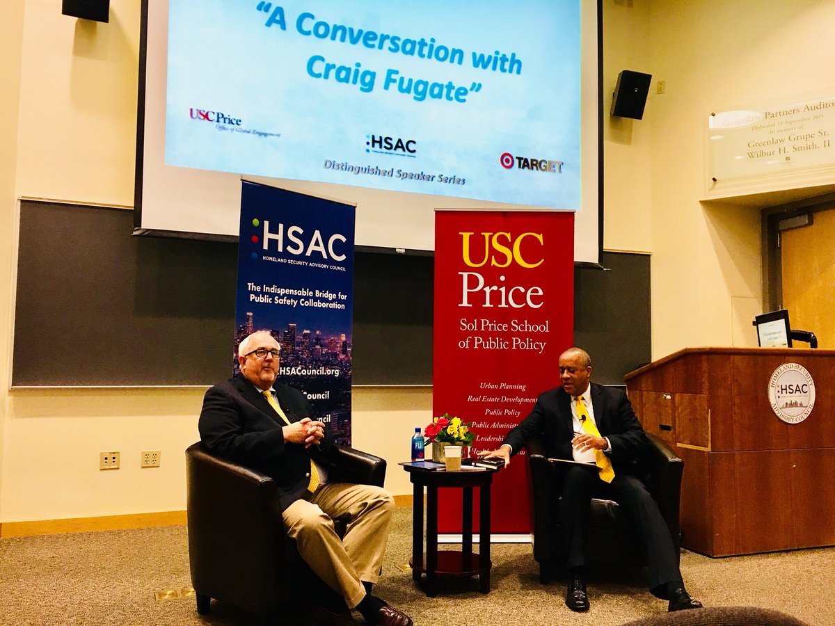 jasonfergpro's tweet photo. Awesome event at @USCPrice hosted by @HSACouncil featuring @WCraigFugate &amp; Jim Featherstone.  #EmergencyManagement #leadership #insight https://t.co/g0ihMVKx7K