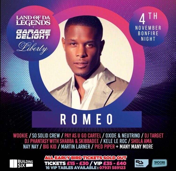 Romeo (@romeolondon) on Twitter photo THE BIGGEST UKG EVENT BONFIRE WEEKEND SPECIAL with 3 BIRTHDAYS in 1 Night.
Sat 4th November
2000 ticket holders already. <a href="/BuildingSix/">Building Six</a> O2. THE BIGGEST UKG EVENT BONFIRE WEEKEND SPECIAL with 3 BIRTHDAYS in 1 Night.
Sat 4th November
2000 ticket holders already. <a href="/BuildingSix/">Building Six</a> O2.