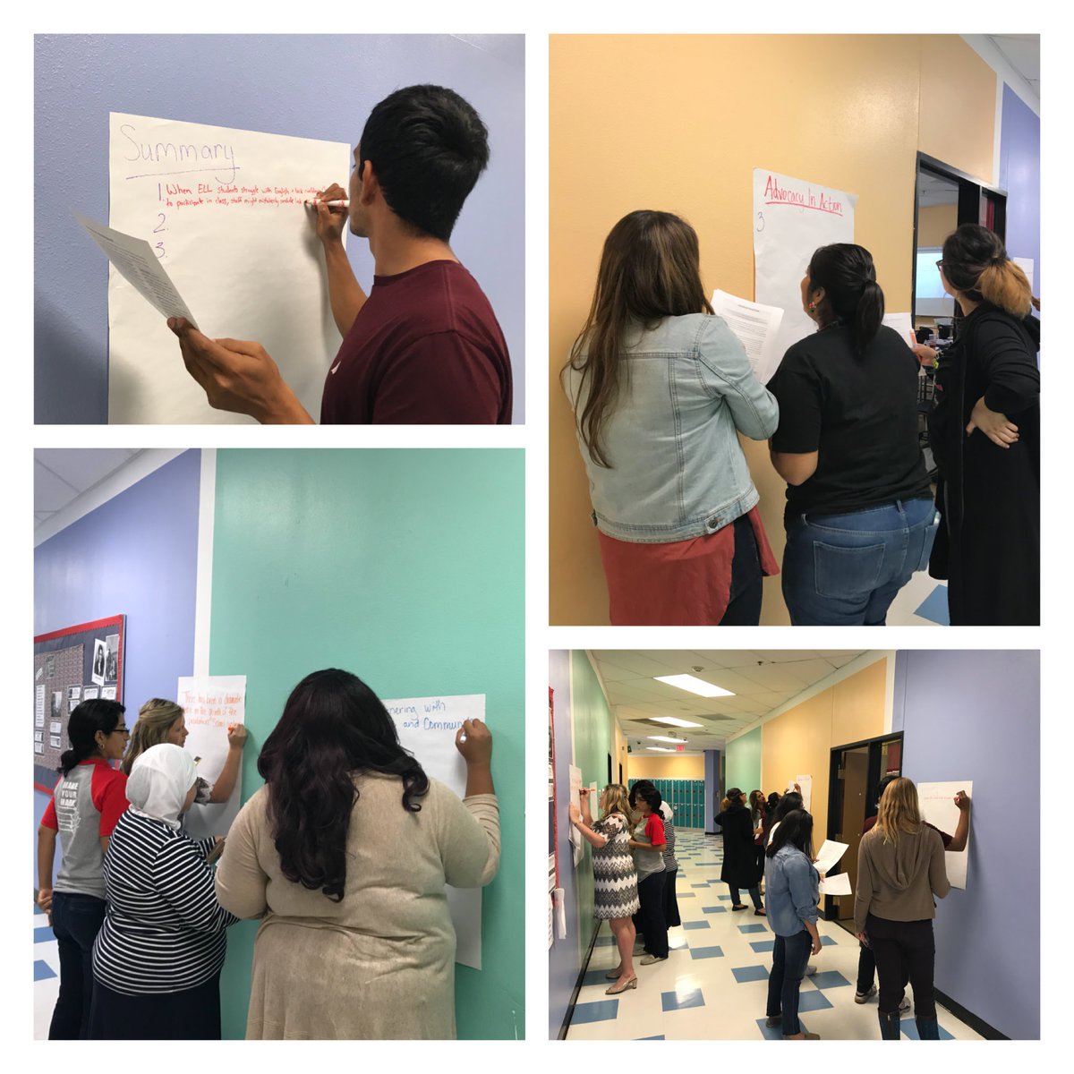 ErikaChody's tweet photo. ESL team meeting to summarize articles read about the importance of advocating for our students #ESL #ESLPLC #HarmonyStrong https://t.co/B7AZDl78o7