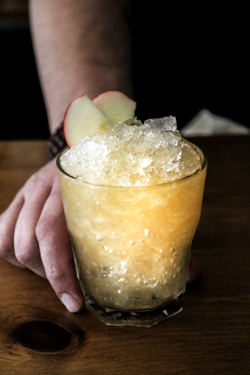 The Coogi Sweater with Backbone Bourbon, Apple Cider, St. Elizabeth Allspice Dram, Fresh Lemon, Simple Syrup &amp; Aromatic Bitters.