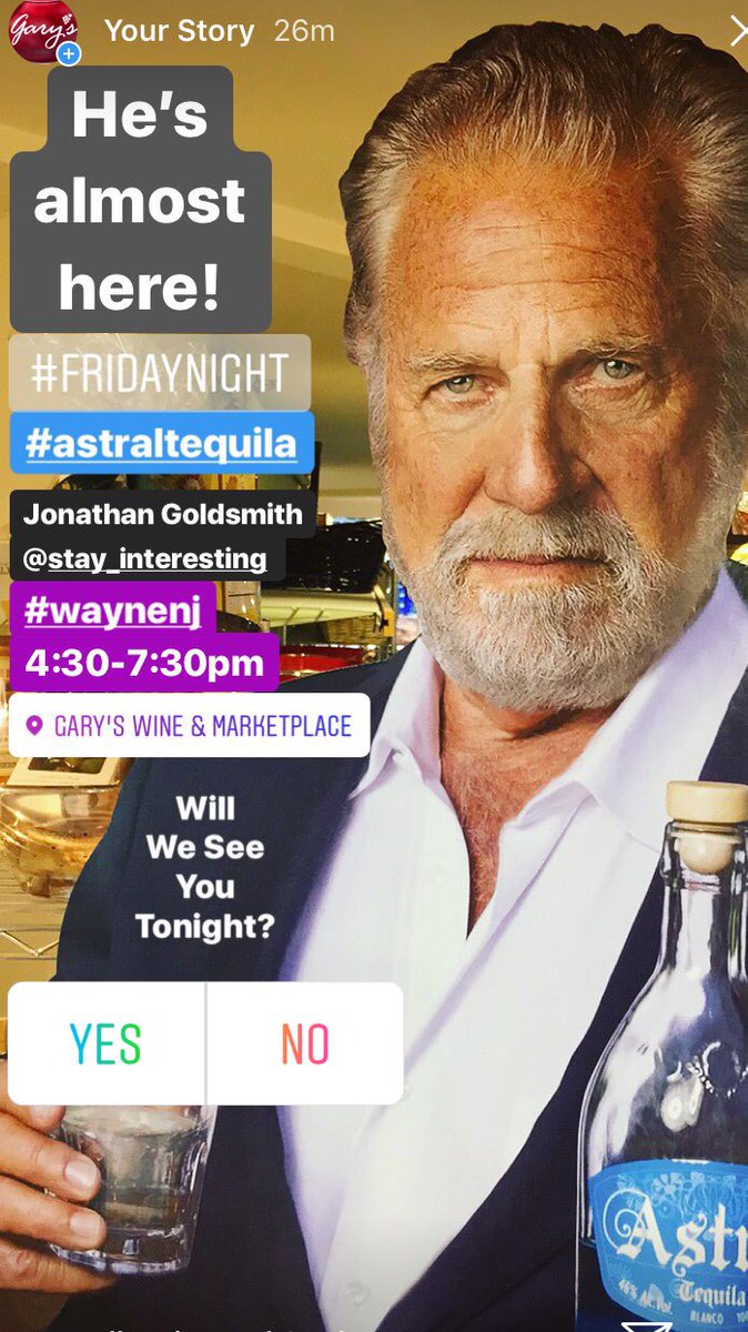 garyswine's tweet photo. He's almost here! @AstralTequila Tasting with #JonathanGoldsmith in our Wayne store tonight, Friday, Nov. 3rd, 4:30-7:30pm! https://t.co/uguCpfvlW1