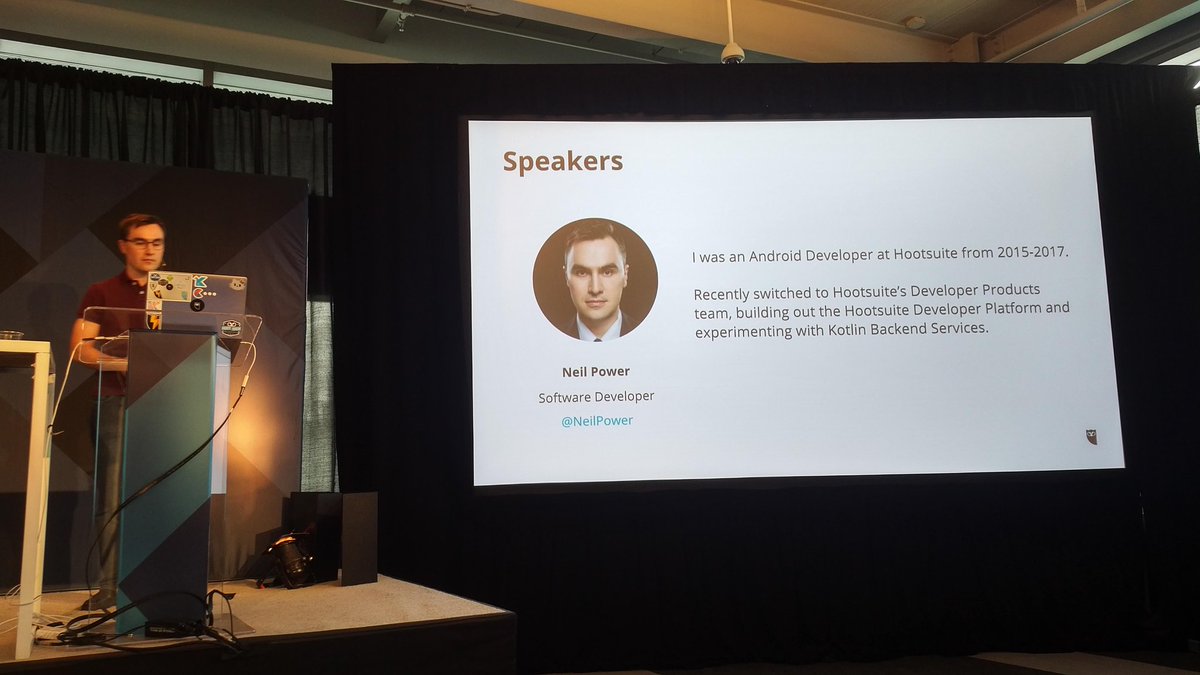 hanxpower's tweet photo. Excited to hear @NeilPower talk at #kotlinconf17 #HootSuite #Kotlin #speaker #soproud https://t.co/0EpGdnPCv3