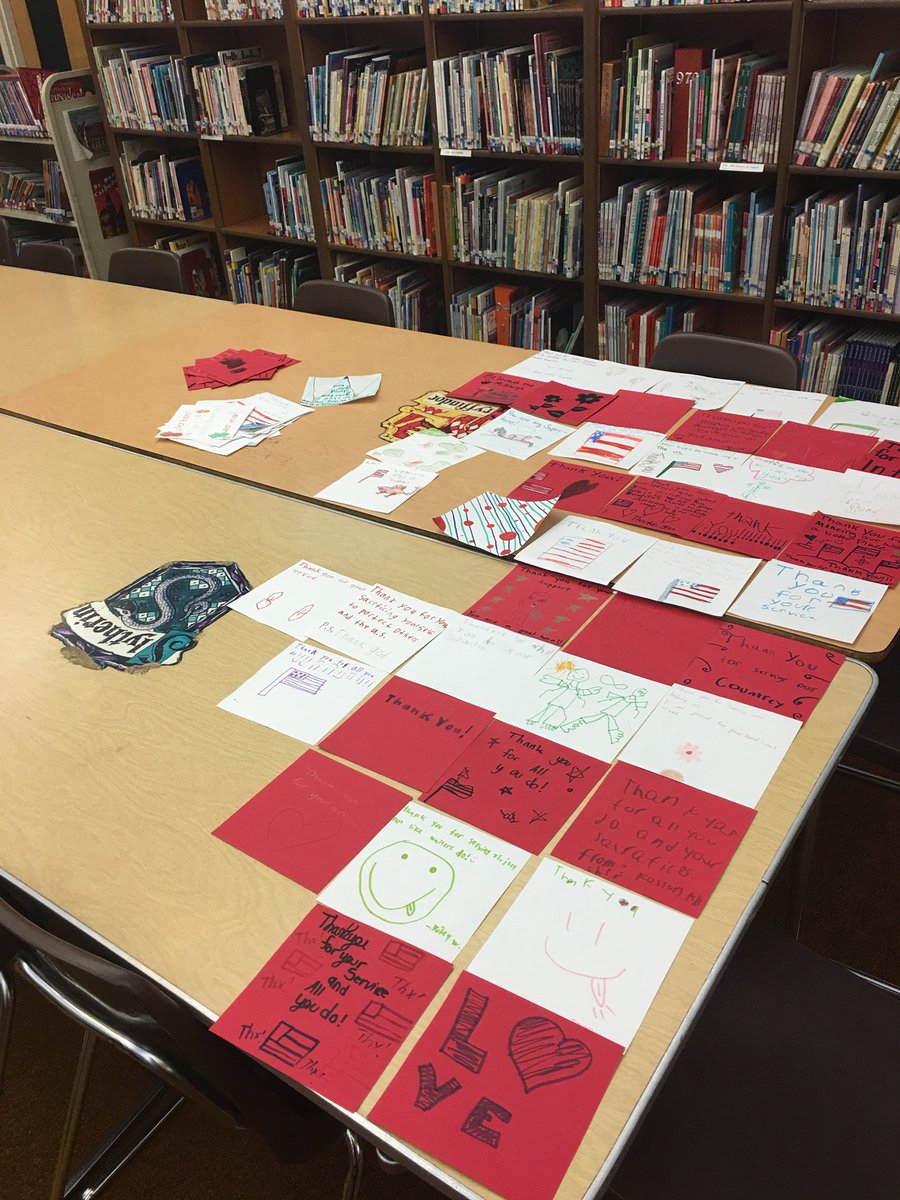 CandiceGrossi's tweet photo. Whole school Veteran’s Day card in the works in our library @CrestviewLUSD #BetterTogether @MilitaryChild https://t.co/ASq0f8tOJA