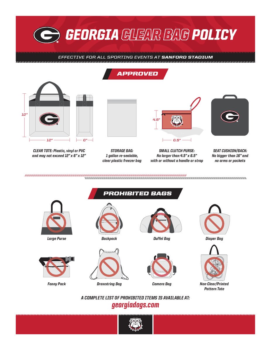 Georgia Bulldogs on X: Reminder of the Clear Bag Policy for fans coming to  Sanford Stadium. >>    / X