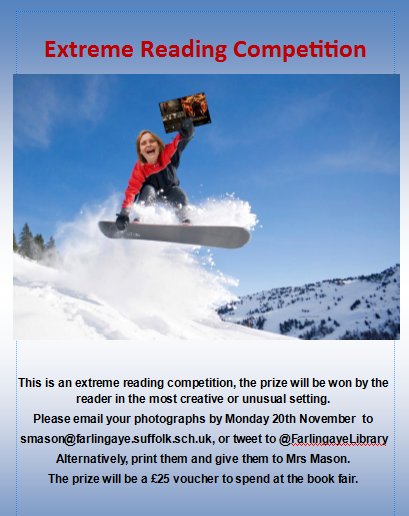 FarlingayeLibr's tweet photo. Enter the library competition and win a £25 voucher to spend at the bookfair #scholastiscukbookfair @scholasticuk https://t.co/q8CLGyLZhG