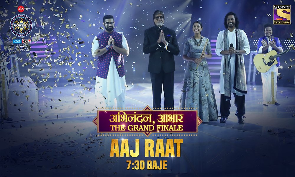 SonyTV's tweet photo. Intezaar hua khatam! Dekhiye #KBC Grand Finale, aaj raat 7:30 baje sirf Sony Entertainment Television par.
@SrBachchan https://t.co/m6vpm6cNOa
