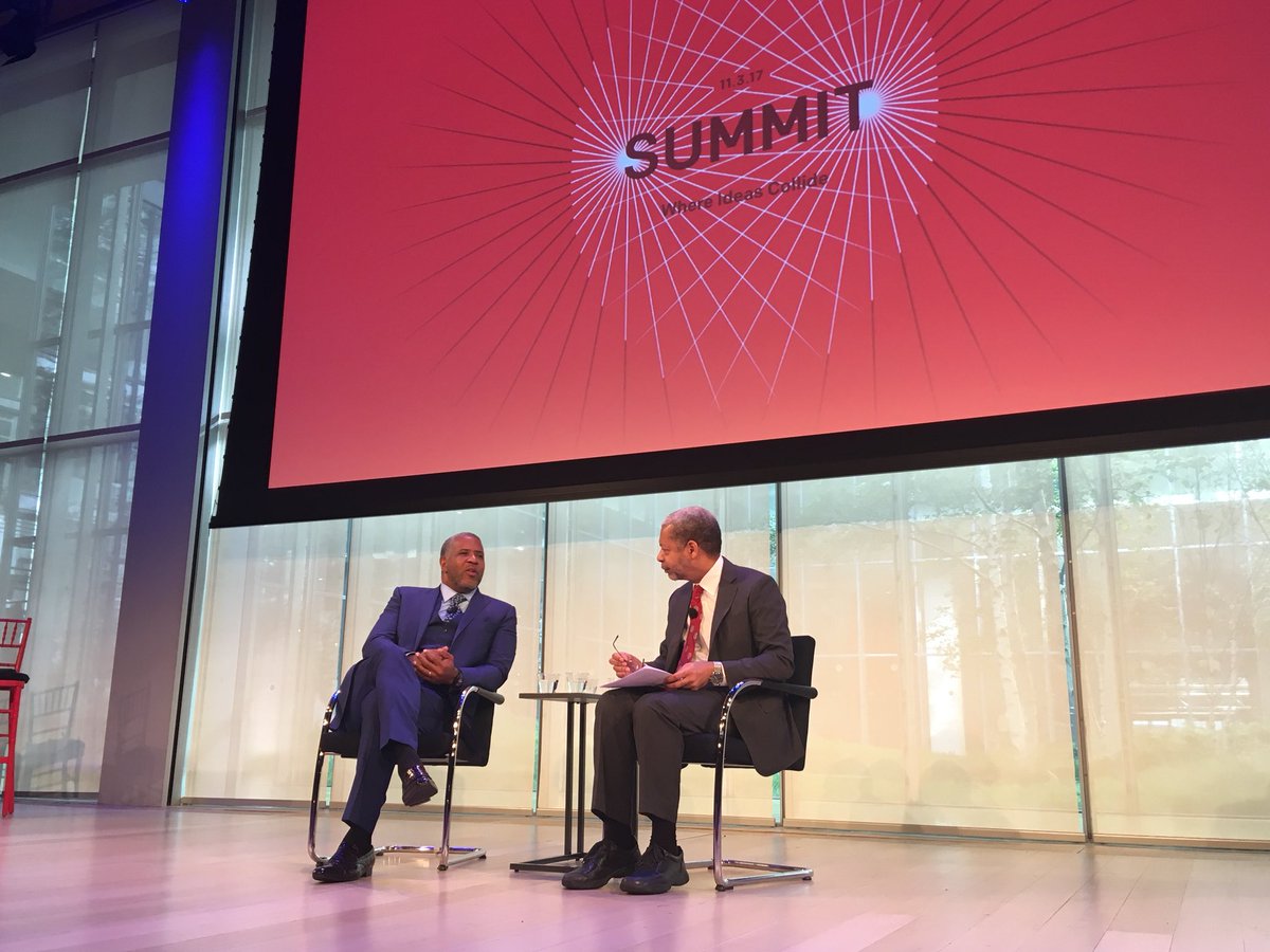 Cornell's tweet photo. Dean Collins @CornellEng has a fireside chat with 2017 Entrepreneur of the Year Robert Smith ‘85. #CUSummit #CornellNYC https://t.co/O2p3NipcXF