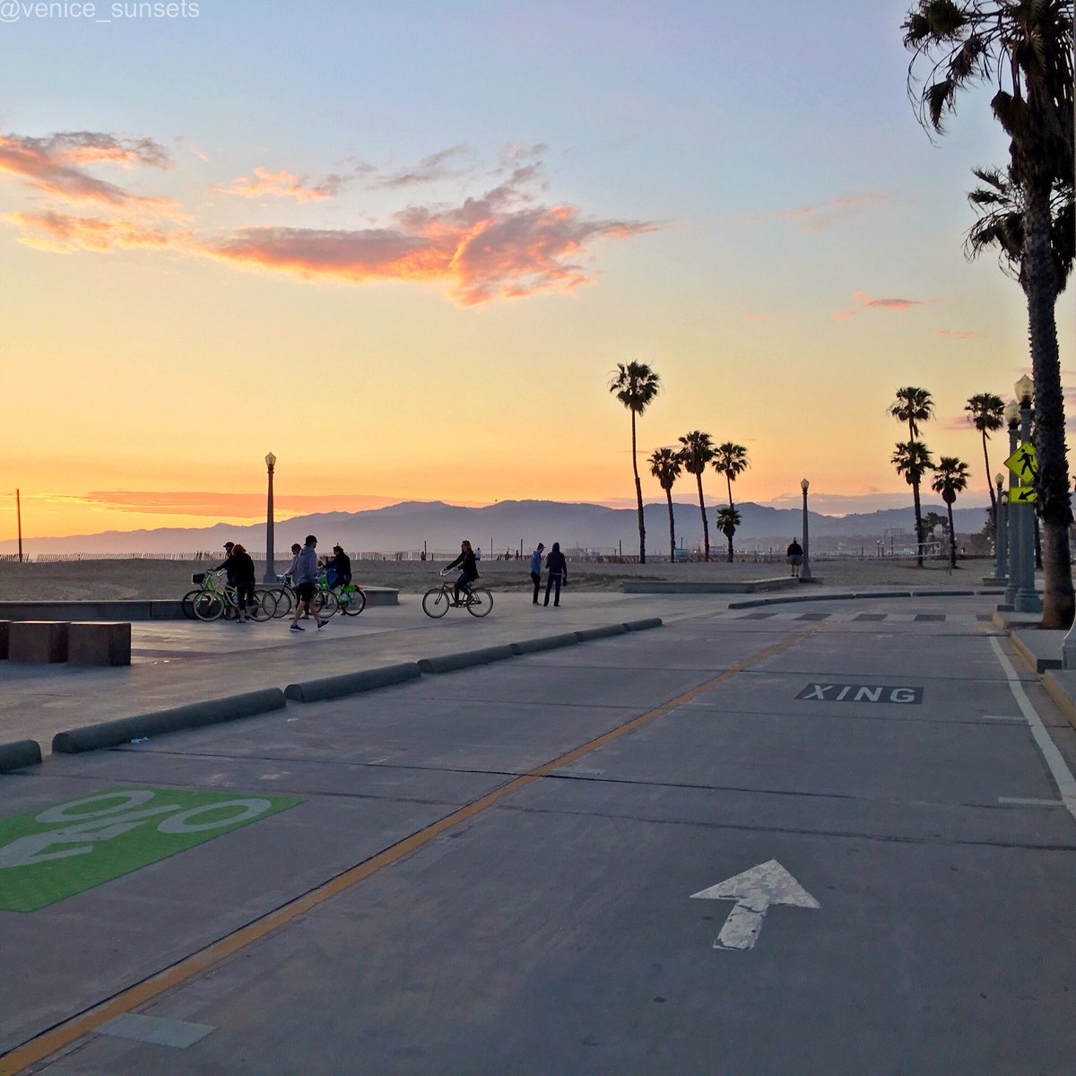 Heading to the weekend. It’s Friiiiiday!! #bikepath #xing #venice_sunsets 🌅🌴🛴🚲