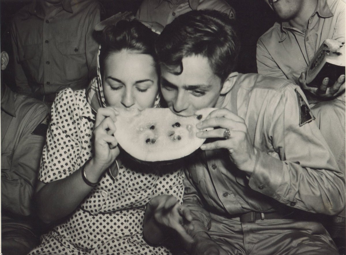 mafmuseum's tweet photo. It may be November, but it still feels like summer in south Mississippi. Watermelon, anyone?! Camp Shelby, MS, c. 1942 #ArchivesPotluck https://t.co/8DRCBvjdDR