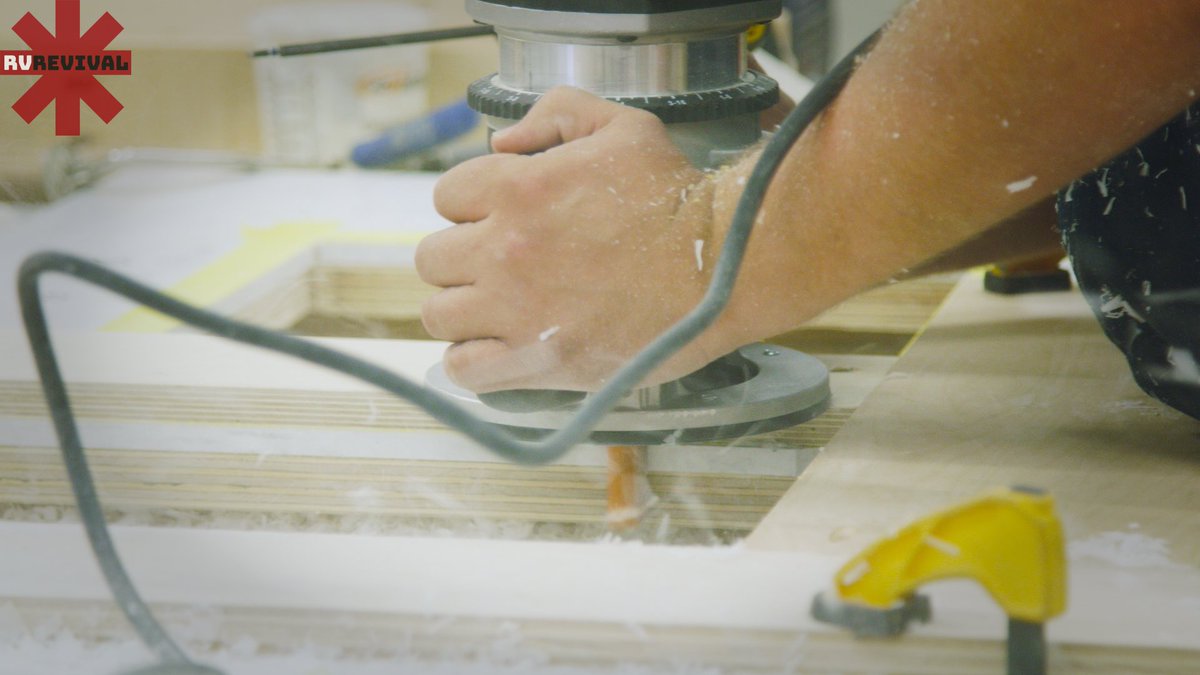RVRevival's tweet photo. Routing out a galley sink for an #Airstream RV. Stills from our documentary series! https://t.co/sEKIq6Idbl