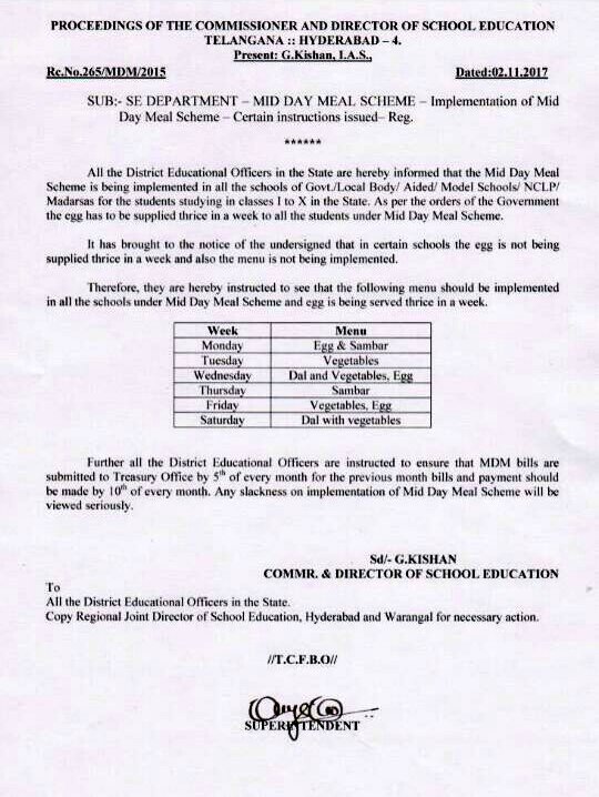 FARHANINFO's tweet photo. TS #CDSE
Rc 265/MDM/2015
Dt:02-11-17 #Implementation Of #MDMScheme Instructions Reg #DailyMenu & #SubmittingBills By 5th Of #EveryMonth https://t.co/VytRFmm0dl
