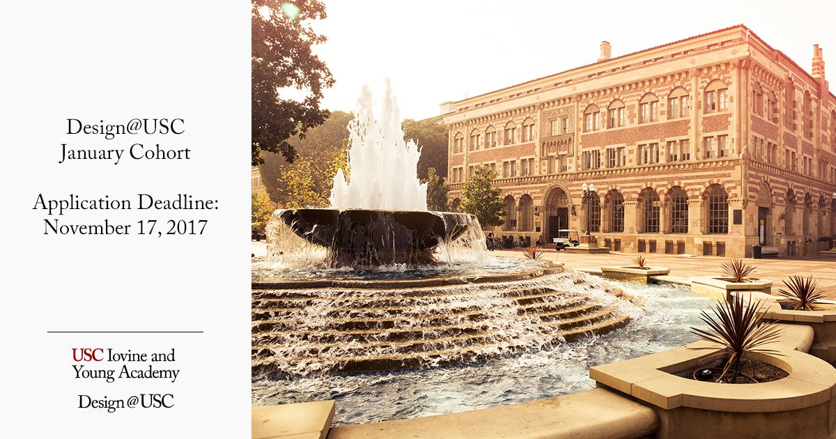 USCIYAOnline's tweet photo. Two weeks until the final application deadline for Design@USC's January cohort. Apply today: https://t.co/wcY76B9eWe #DesignatUSC https://t.co/fT53U0ppS9