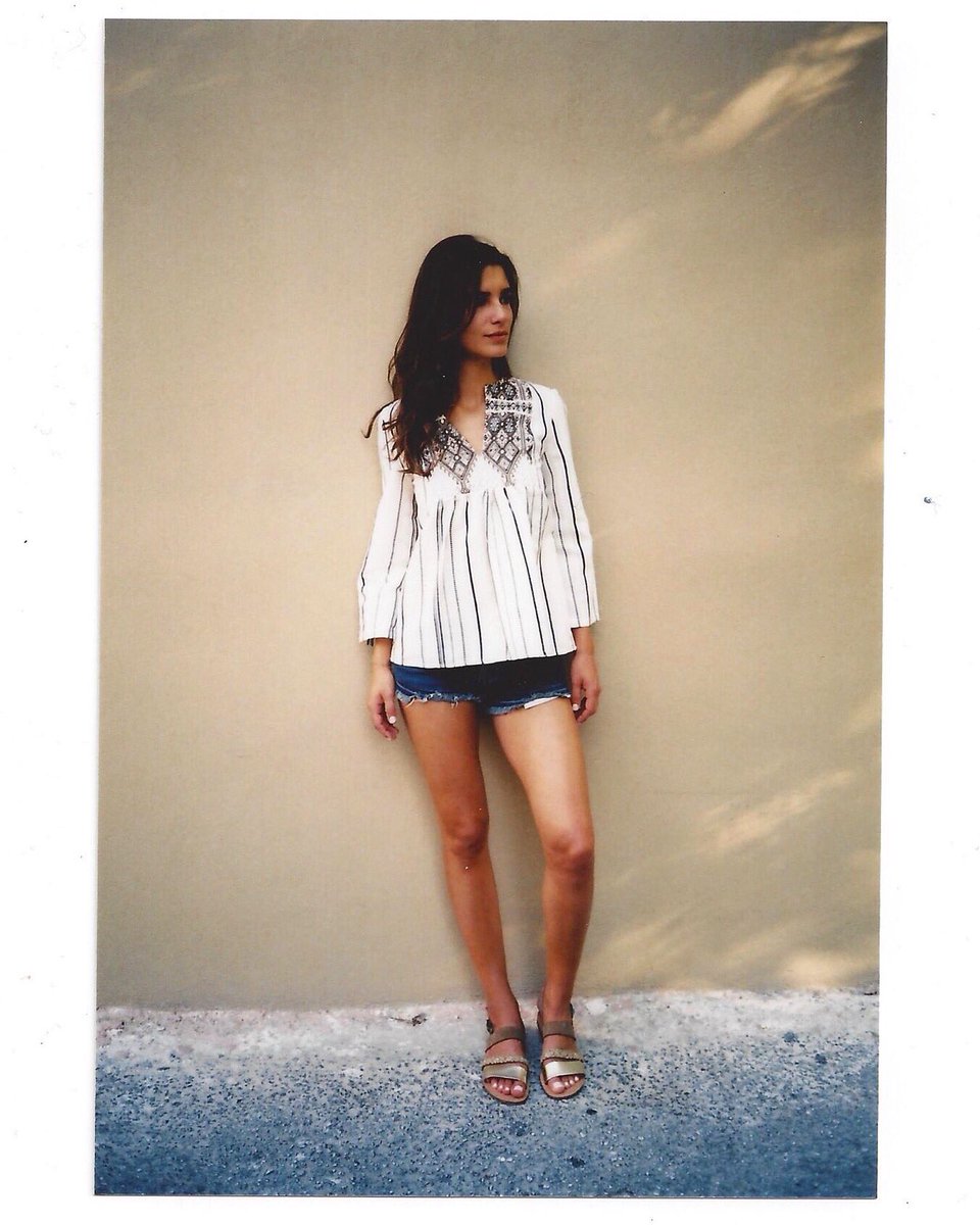 ElinaLebessi's tweet photo. Serifos Shirt in brown &amp; Evgenia Gold Sandals ☼ From our SS2018 campaign shoot #ElinaLebessi https://t.co/yZdp2qUI7f