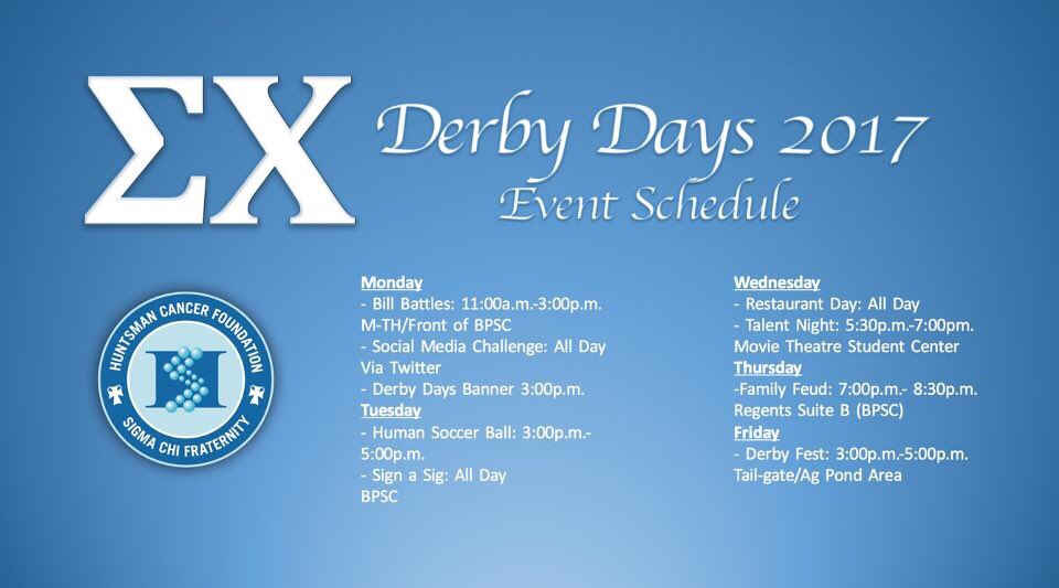 SFASigmaChi's tweet photo. #DerbyDays2017 champion is announced today @ Derby Fest located in the tailgate area from 3-5pm. 🥇🏆 https://t.co/CwfdL9w1LB