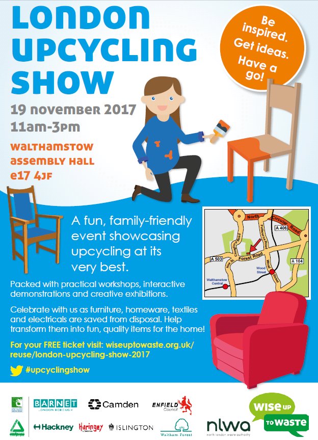 <a href="/GroundworkLON/">Groundwork London</a> @WFculture19 <a href="/TheCentrE17/">The CentrE17</a> <a href="/LOFwalthamstow/">Locus Of Walthamstow</a> <a href="/TheEList_e17/">TheEList</a> <a href="/Blackhorsestow1/">Blackhorsestow</a> <a href="/WalthamstowLife/">Walthamstow Life</a> <a href="/E17People/">E17 People Library</a> <a href="/wfcouncil/">Waltham Forest Council</a> @WiseUpToWaste Pls retweet! ♻️#London #UpcyclingShow @ #WalthamstowAssemblyHall 11-3pm on 19/11. FREE &amp; all welcome! #upcycling #preloved #reuse #recycling