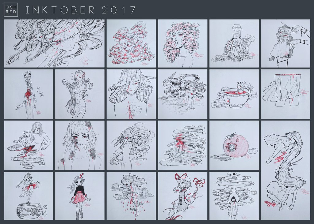 All my #Inktober2017 pieces! Decided not to finish, but I'm pretty satisfied. :) Which ones should I turn into digital paintings?