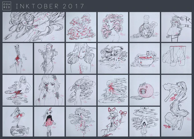 All my #Inktober2017 pieces! Decided not to finish, but I'm pretty satisfied. :) Which ones should I turn into digital paintings? 