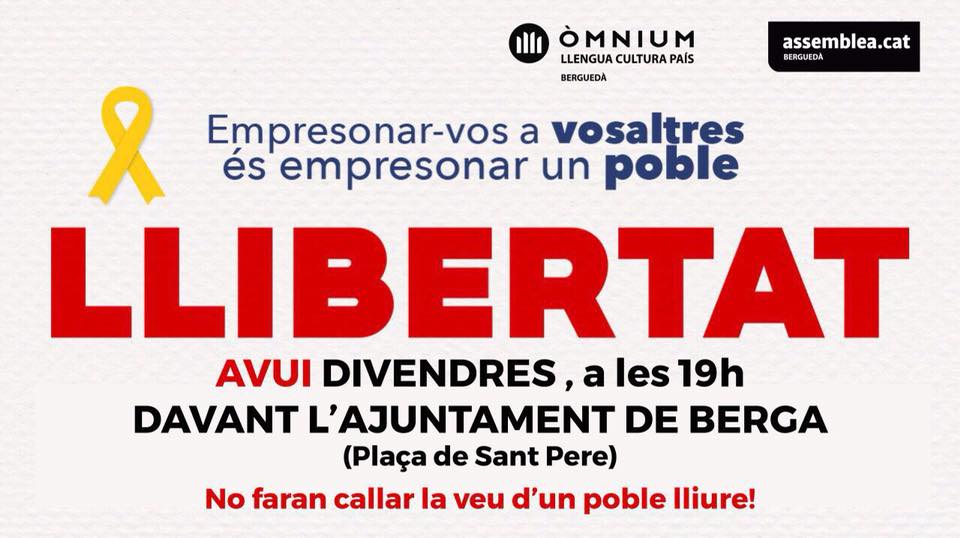 Us esperem a les 7 de la tarda a davant de l'<a href="/AjBerga/">ajberga</a> per cridar #llibertat a una sola veu. Que no empresonaran la veu de tot un poble!