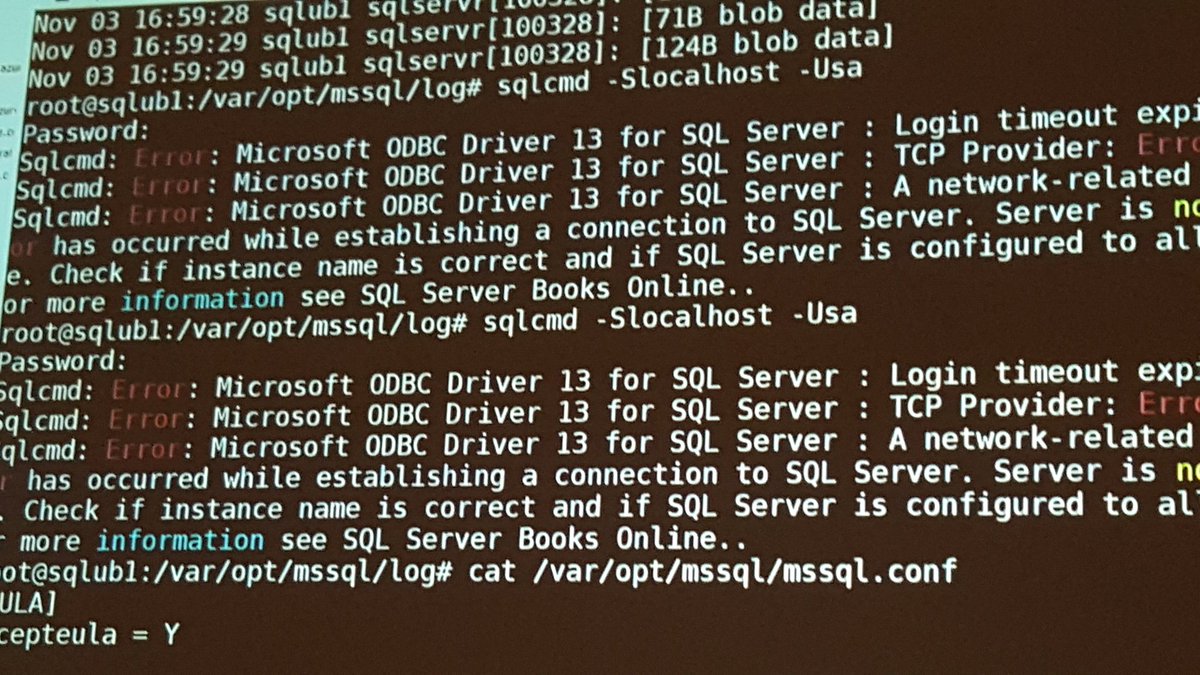 SlavaSQL's tweet image. All #SQLonLinux sessions @ #PASSsummit2017 have some kind of errors
