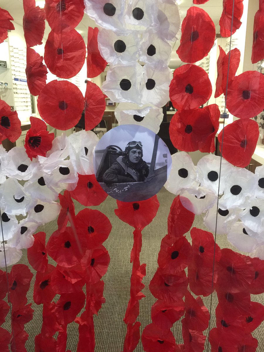 theabingdontaxi's tweet photo. an interesting artistic use of #Whitepoppy in  #Remembrance display in window of Stanley's opticians on Stert Street #Abingdon this year https://t.co/OAm8uddst4