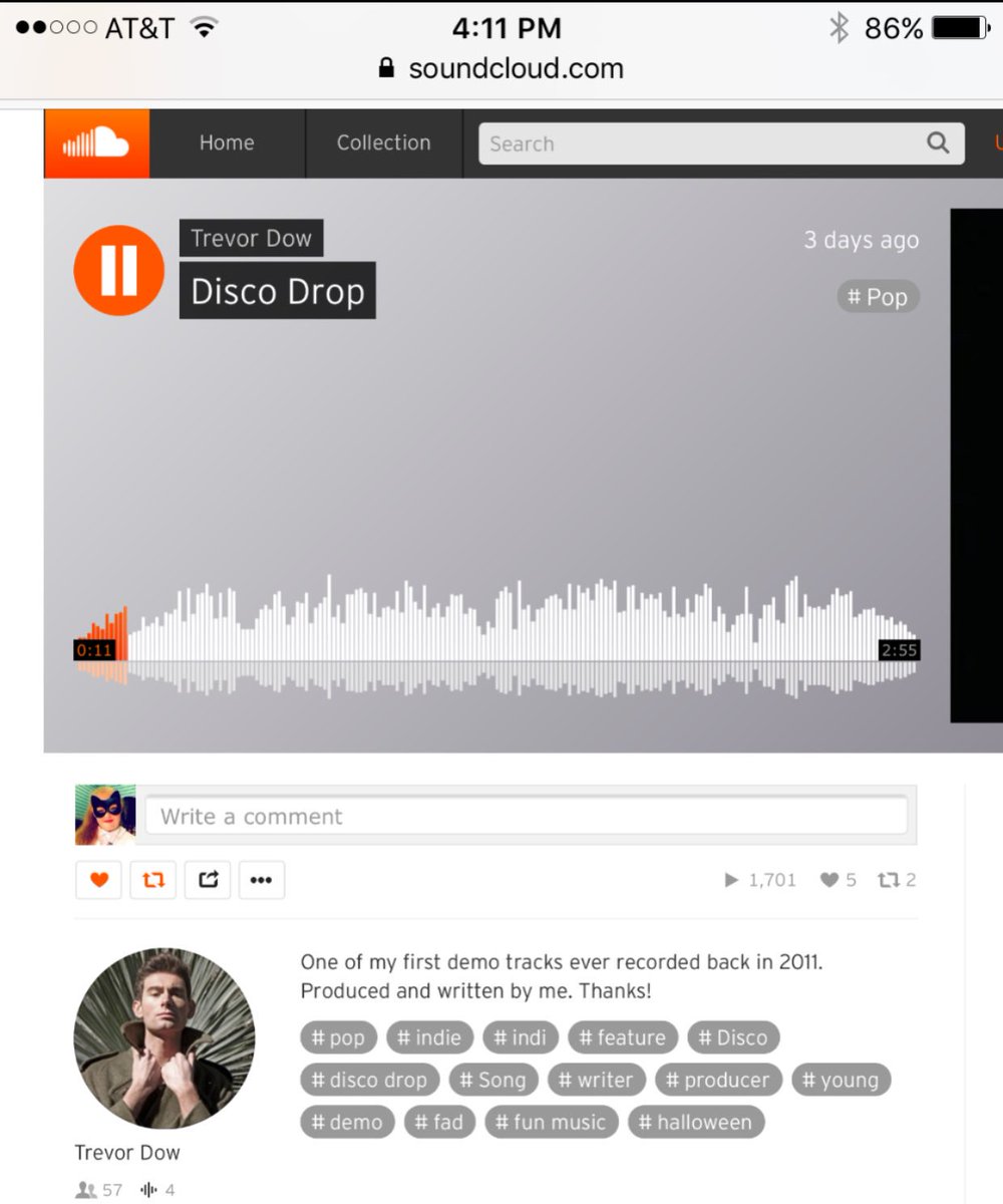 TDGeorgiaGirl's tweet photo. #LinkInBio My Favorite Guy @TrevorDow #demo #DiscoDrop just passed 1700 #SoundCloud streams π #DowZees LET'S GET TO 3K by #MusicMonday ππΌπͺπΌπ https://t.co/Vu7BKObxS1