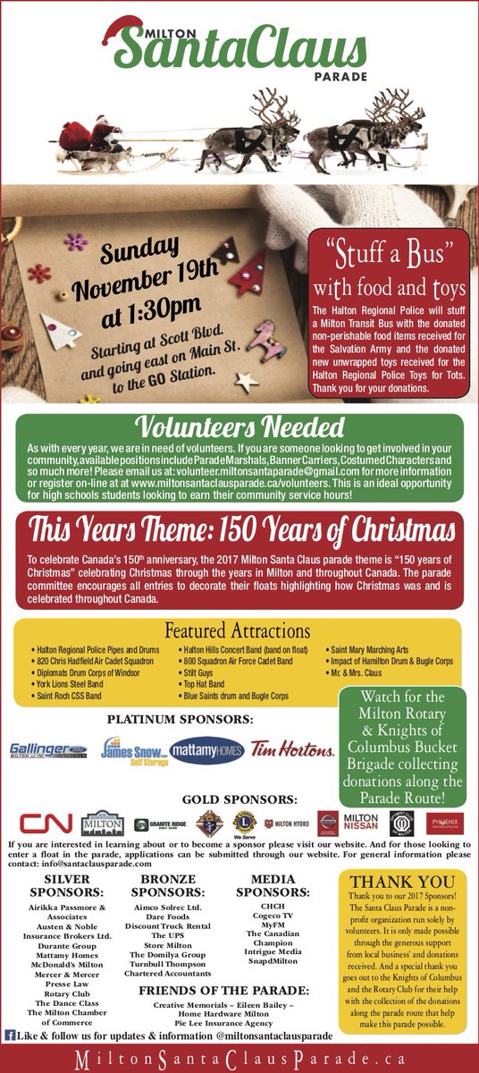 MiltonDowntown's tweet image. Check out the info for the Santa Claus Parade #MiltonON
