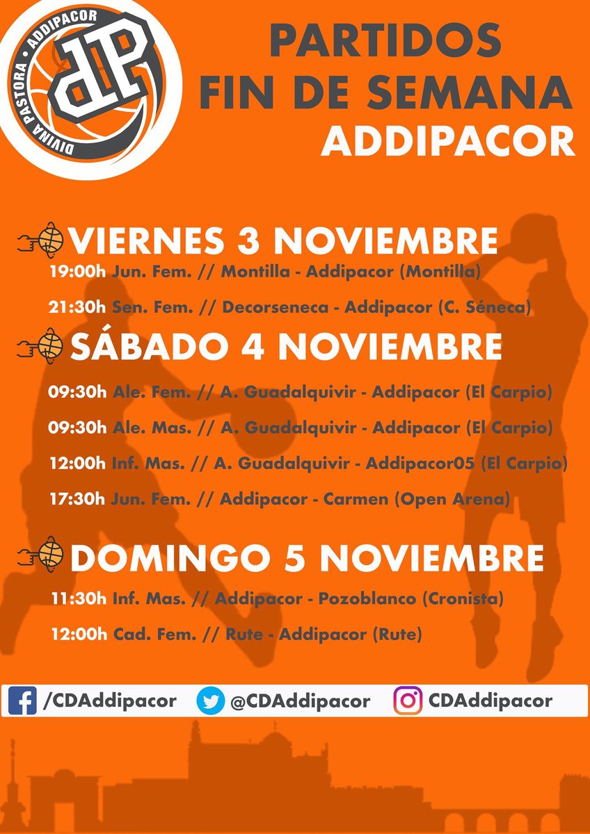 ¿Lluvia...? 🌧 ¡De partidos! 🏀 Estos son nuestros partidos para el fin de semana. Toma nota y que no se te escape ninguno 🗒👇🏻

#GoAddipacor