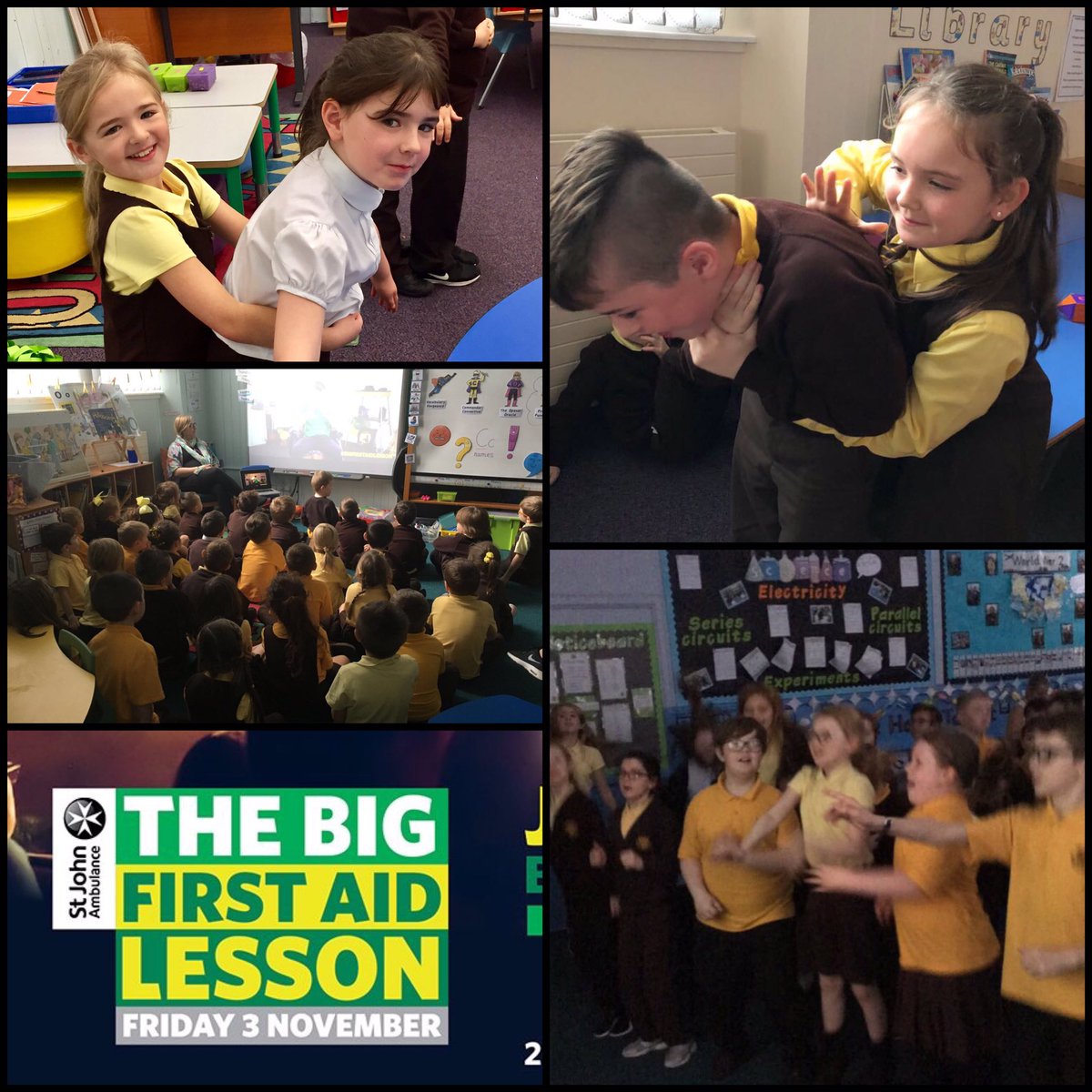 wintonprimary's tweet photo. The school took part in the #BigFirstAidLesson !This year's theme was Bonfire Night & learning how to deal with fireworks-related injuries π€ https://t.co/JJgxKv4HdQ