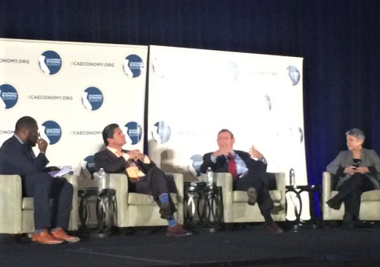calstate's tweet photo. Chancellor White at CA Economic Summit to discuss future of #CAeconomy with @UofCalifornia &amp; @CalCommColleges. https://t.co/Ejkvv5mQJO