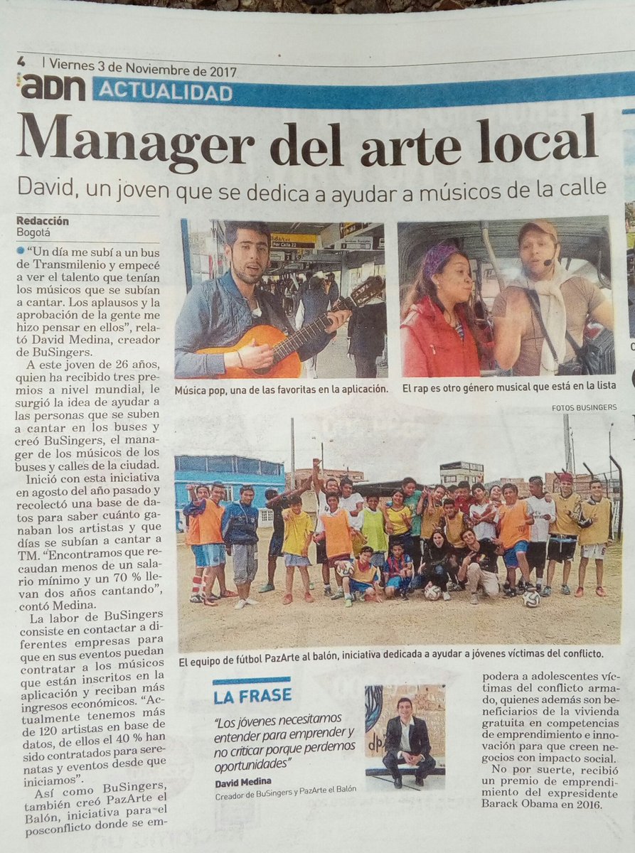 busingersapp's tweet photo. Gracias a @adncolombia  por el apoyo a nuestra iniciativa! Somos los #Managers de los #Musicos de #Transmilenio @TransMilenio @SocialabCOL https://t.co/4xer8bSdfJ