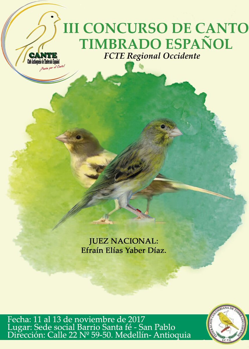 ClubCante's tweet photo. #TimbradoEspañol #Colombia2017 #TerritoriosLibresDeAvesSilvestresEnCautiverio @ClubCante #FCTE https://t.co/jAO9fALb0H