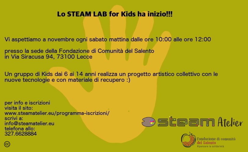 FSalento's tweet photo. Domani ha inizio lo #STEAMLABforKids promosso da @steam_atelier https://t.co/nmGXpoMUJR https://t.co/qPGMtlIUIM