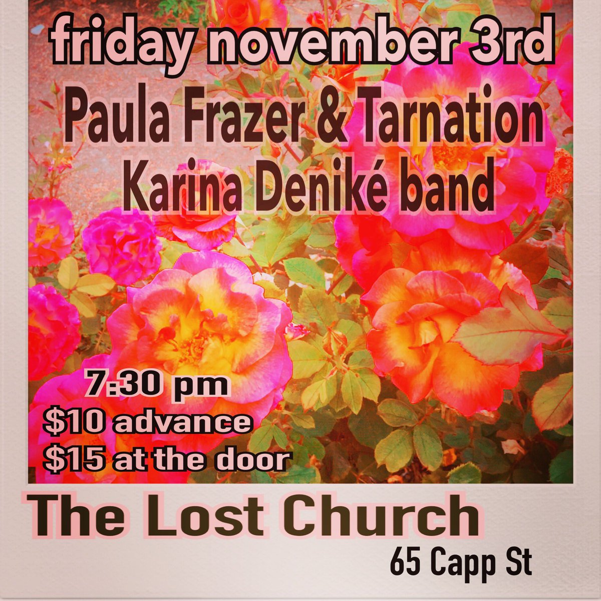 KarinaDenike's tweet photo. TOO-NIGHT! 7:30pm @TheLostChurch ! we serenade you w/ haunting swampy toons 2 warm yr soul.#paulafrazer singers #originals #sfsound ✨🖤🔮🎇🥀🍂🎶🎤 https://t.co/0bz2qvW8ho