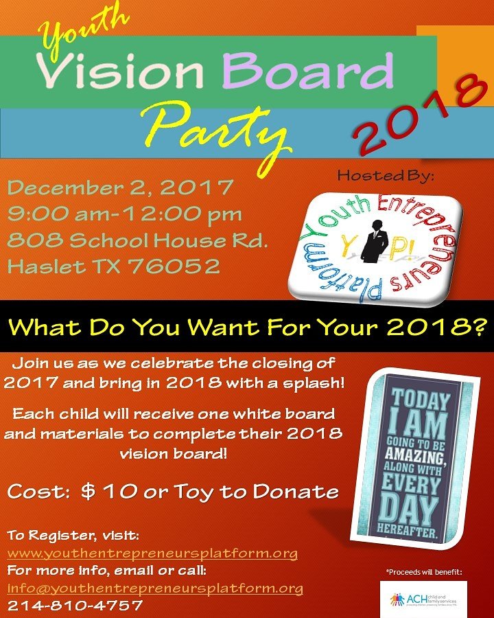 YEPlatform's tweet image. Bring 2018 with a bang!! Join us for the 2018 Youth Vision Board Party!
youthentrepreneursplatform.org