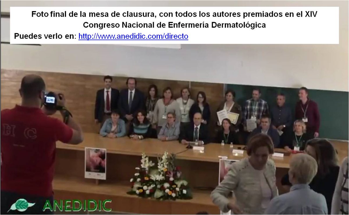 LuisAranton's tweet photo. 15- Foto final de la mesa de clausura, con todos los autores premiados en el XIV Congreso Nacional de Enfermería Dermatológica #enfderma17 https://t.co/8pnGu1bRqX