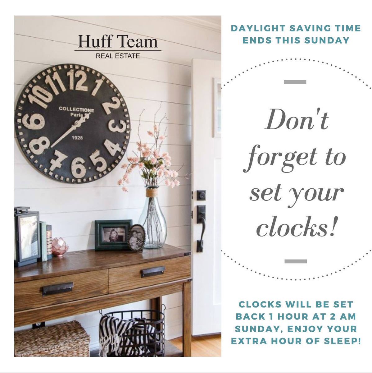 huffteam123's tweet photo. Don't forget to set your clocks back 1 hour before you go to bed this Saturday! 🕑 https://t.co/ANUBrGkOTU